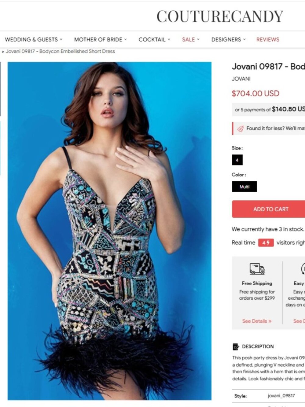 Jovani 09817 Multi Spaghetti Strap Feather
Trim Cocktail Dress NWT $900 Sz 2
